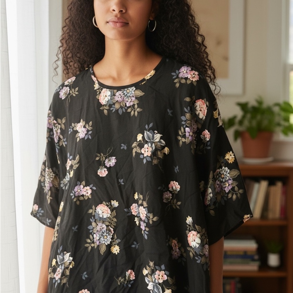 Sag Harbor Black Floral Short Sleeve Top